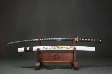 Ivory Guillotine‌: Hand Forged Japanese Katana 1060 High Manganese Steel Black Blade White Saya