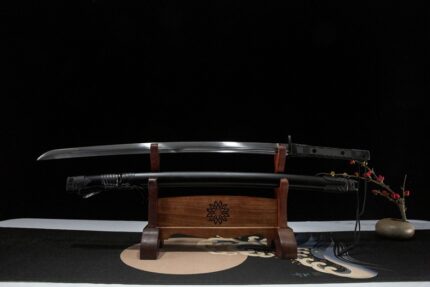 Demon Karasuma: Hand Forged Japanese Katana 1060 Steel Blade Black Saya