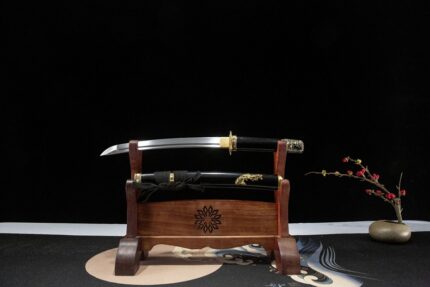 Night’s Lament: Hand Forged Japanese Wakizashi Folded Steel Blade Black Saya