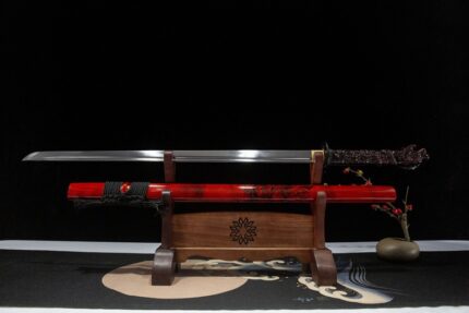 Red Loong Guard: Hand Forged Japanese Ninjato High Manganese Steel Blade Red Saya
