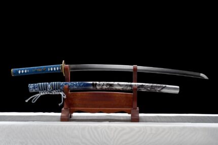 Drowned Abyss: Hand Forged Japanese Katana T10 Steel Clay Tempered Blade White Saya