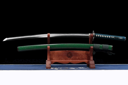 Moss Viper: Hand Forged Japanese Katana T10 Steel Polished Blade Green Saya