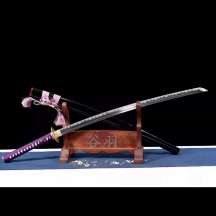 Shadow Violet Echo: Hand Forged Japanese Katana Folded Steel Clay Tempered Blade Black Saya