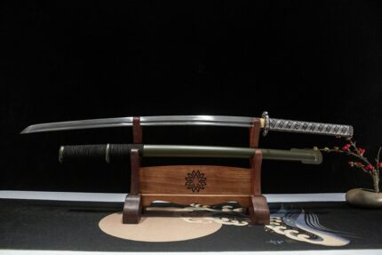 Guardian: Hand Forged Japanese Katana Pattern Steel Blade Green Saya