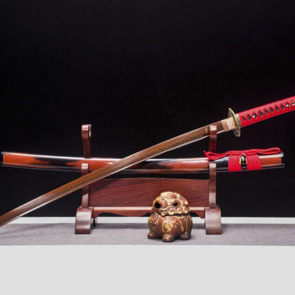Heart of Magma: Hand Forged Japanese Katana Pattern Steel Blade Red Saya