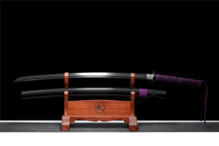 Lavender Slice: Hand Forged Japanese Katana Blackened Medium Carbon Steel Blade Black Saya