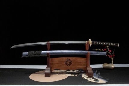 Tiger Roar: Hand Forged Japanese Katana T10 Steel Clay Tempered Blade Grey Saya