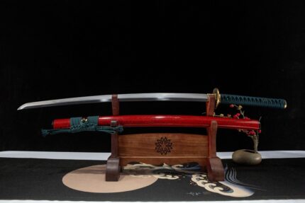 Red Wolf: Hand Forged Japanese Katana T10 Steel Clay Tempered Finished Polish Blade Red Saya