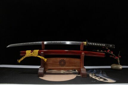 Martial Arts: Hand Forged Japanese Katana Pattern Steel Blade Red Saya
