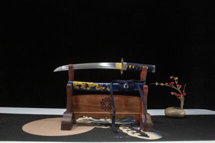 Cangloong: Hand Forged Japanese Wakizashi C55 Steel Blade Blue Black Saya