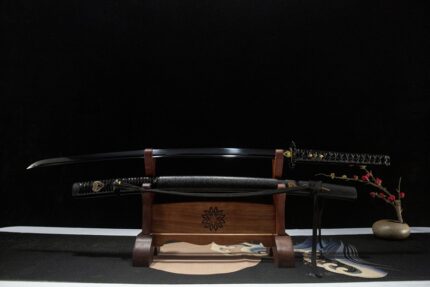 Nightshade: Hand Forged Japanese Katana 1060 High Manganese Steel Blade Black Saya