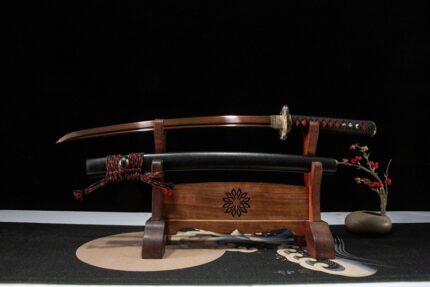 Bloodrose: Hand Forged Japanese Katana Pattern Steel Blade Black Saya