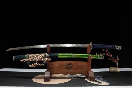 Swamp Phantom: Hand Forged Japanese Tachi Damascus Twist Steel Blade Green Saya
