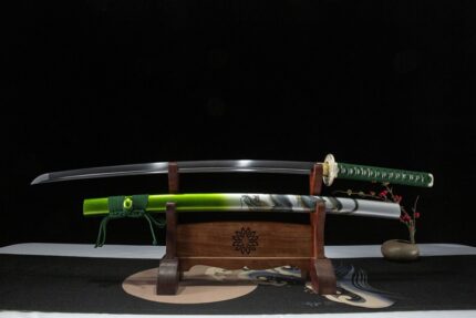 Pine Peak Avenger: Hand Forged Japanese Katana 50 Steel Blade Green Saya