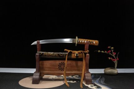 ‌Chimera Bone: Hand Forged Japanese Wakizashi 1045 Steel Blade Black Brown Saya