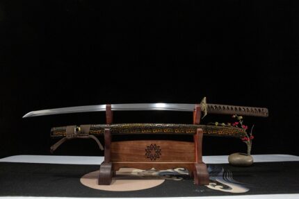 Patrol Deity Guardian: Hand Forged Japanese Katana 1050 Carbon Steel Blade Black Brown Saya