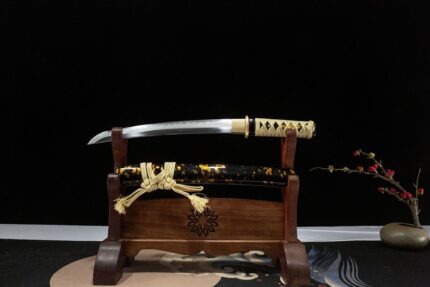 Depth’s Silence: Hand Forged Japanese Wakizashi T10 Steel Blade Black Saya