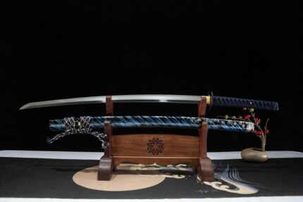 Cerulean Void: Hand Forged Japanese Katana T10 Steel Clay Tempered Blade Blue Black Saya