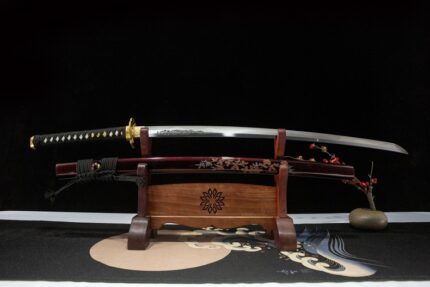 Seraph's Blade: Hand Forged Japanese Katana T10 Steel Clay Tempered Blade Red Saya