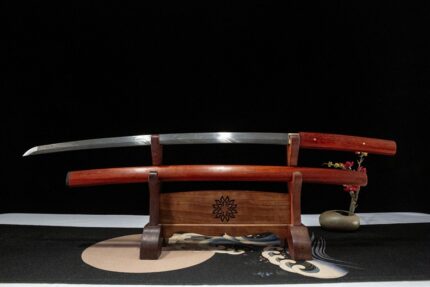 Molten Iron: Hand Forged Japanese Katana Damascus Steel Blade Red Saya