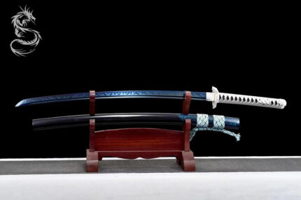 Midnight Abyss: Hand Forged Japanese Katana Blue Baked 1065 Steel Blade Black Saya