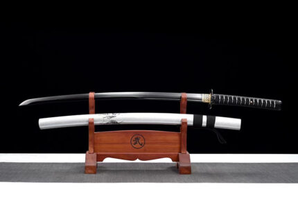 Ghost Birch‌: Hand Forged Japanese Katana Blackened Manganese Steel Blade White Saya