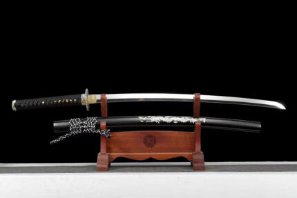 Abyss Devourer: Hand Forged Japanese Katana T10 Steel Ultra High Gloss Polish Blade Black Saya