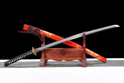 Blood Radiance: Hand Forged Japanese Katana Thousand Layer Steel Blade Red Saya