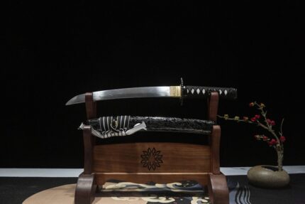 Shadow Spring: Hand Forged Japanese Wakizashi Twisted Steel Blade Black Saya