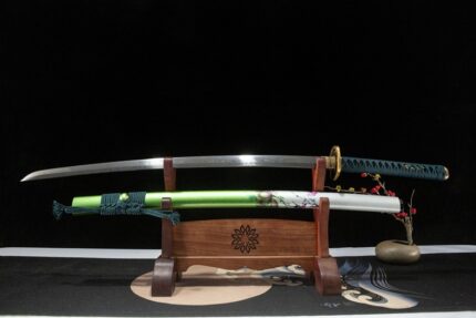 Lotus: Hand Forged Japanese Katana Folded Steel Blade Green Saya