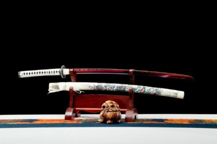 Chalcedony: Hand Forged Japanese Katana Manganese Steel Blue Blade White Saya