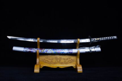 Azure Devourer: Hand Forged Japanese Katana Manganese Steel Blade Blue Saya