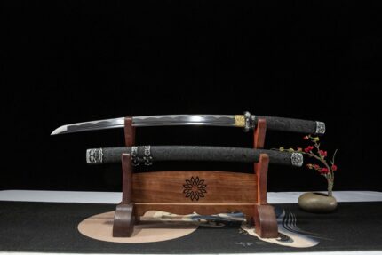 Walker: Hand Forged Japanese Katana 1045 Carbon Steel Blade Black Saya