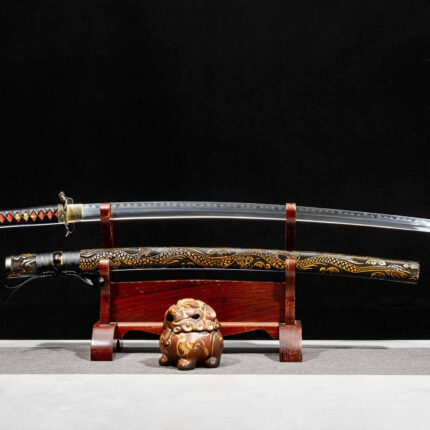 Shadow’s Scar: Hand Forged Japanese Katana T10 Clay Tempered Blade Black Saya