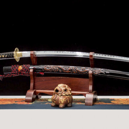 Black Crow: Hand Forged Japanese Katana Pattern Steel Tempered Blade Black Saya