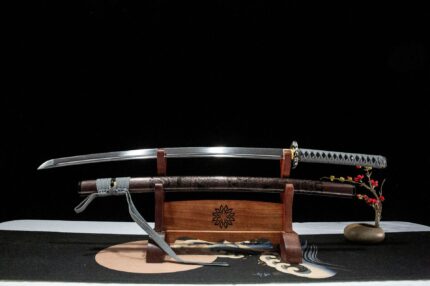 Shadow’s Grip: Hand Forged Japanese Katana 1045 Carbon Steel Blade Black Saya