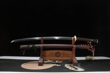 Blood Splash: Hand Forged Japanese Katana T8 Steel Clay Tempered Blade Reddish Brown Saya