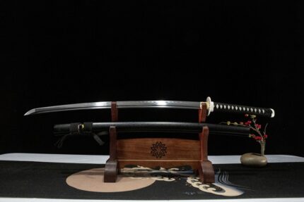 Darkhawk: Hand Forged Japanese Katana T8 Steel Clay Tempered Blade Black Saya