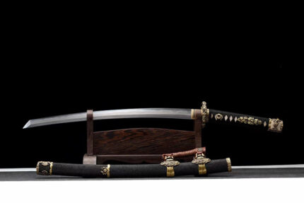 Graphite Hum: Hand Forged Japanese Katana Pattern Steel Blade Black Saya