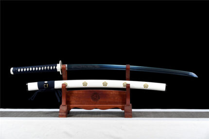 ‌Ivory Gale‌: Hand Forged Japanese Katana Blue Baked Manganese Steel Blade White Saya