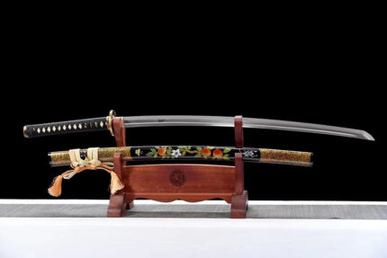 Blood Rose Maw: Hand Forged Japanese Katana Jigane Steel Blade Black Saya