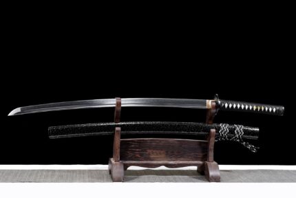 Blacklight Groove: Hand Forged Japanese Katana Carbon Steel Blade Black Saya