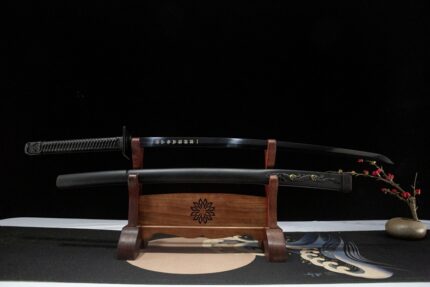 Night Devour: Hand Forged Japanese Katana 1095 Steel Oxidized Black Blade Black Saya