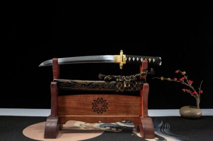 Obsidian Bone: Hand Forged Japanese Wakizashi T10 Steel Clay Tempered Blade Black Saya