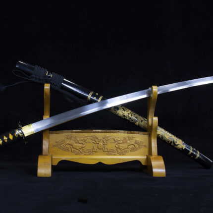 Velvet Executioner: Hand Forged Japanese Katana Twisted Pattern Steel Blade Black Saya