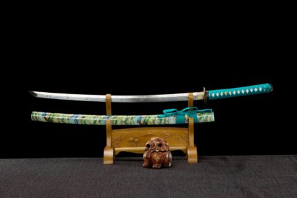Frost Flow: Hand Forged Japanese Katana Manganese Steel Blade Blue Saya