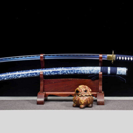 Neptune’s Grasp: Hand Forged Japanese Katana High Performance Manganese Steel Blade Blue Saya