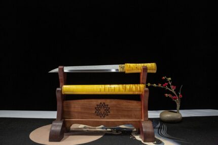 Kunlun Gold: Hand Forged Japanese Wakizashi T8 Steel Blade Yellow Saya