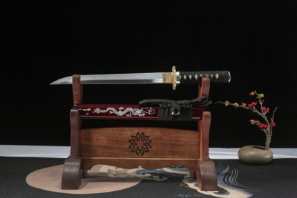 Wolong: Hand Forged Japanese Wakizashi T8 Steel Blade Red Saya