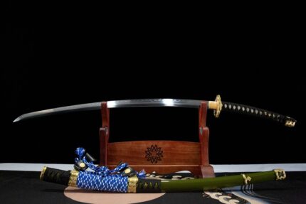 Mossroot Guardian: Hand Forged Japanese Tachi T10 Steel Clay Tempered Blade Green Saya